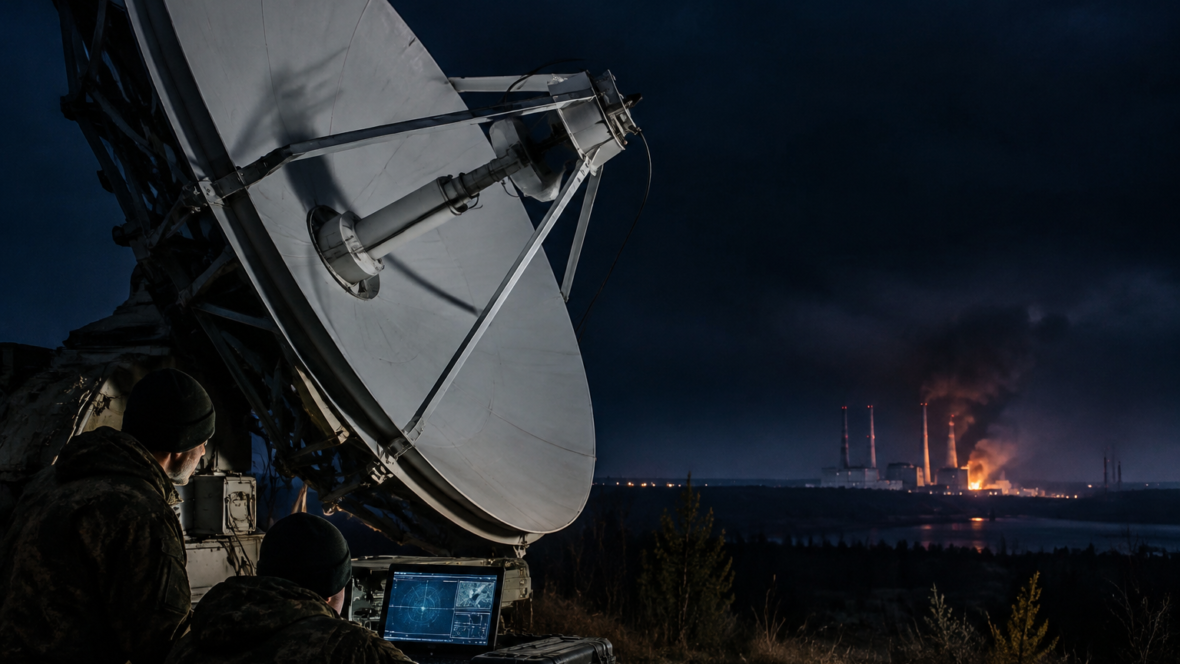 satellite terminal near damaged power plant