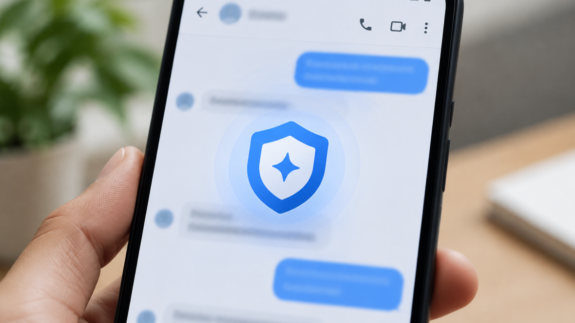 Android телефон з Google Messages і значком захисту