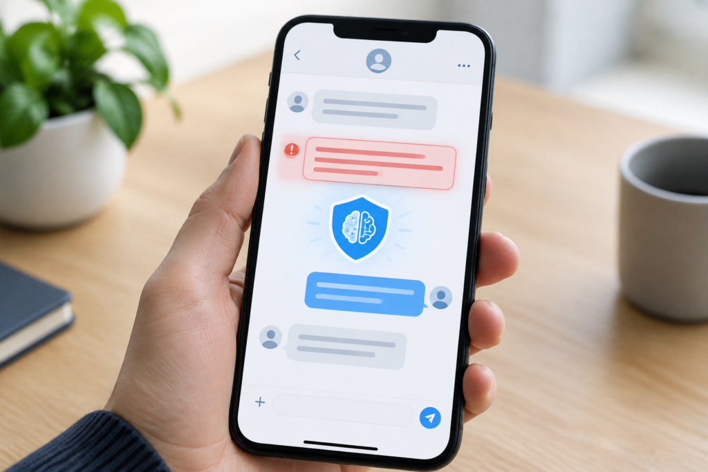 Смартфон с сообщением и иконкой защиты