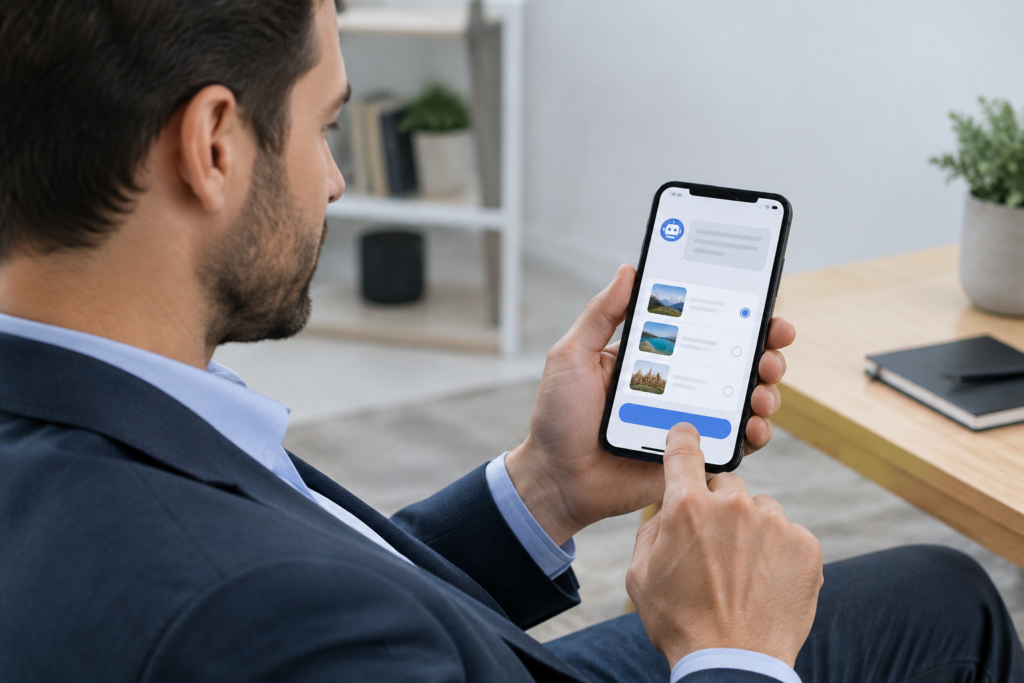 менеджер просматривает предложения чат‑бота на телефоне
