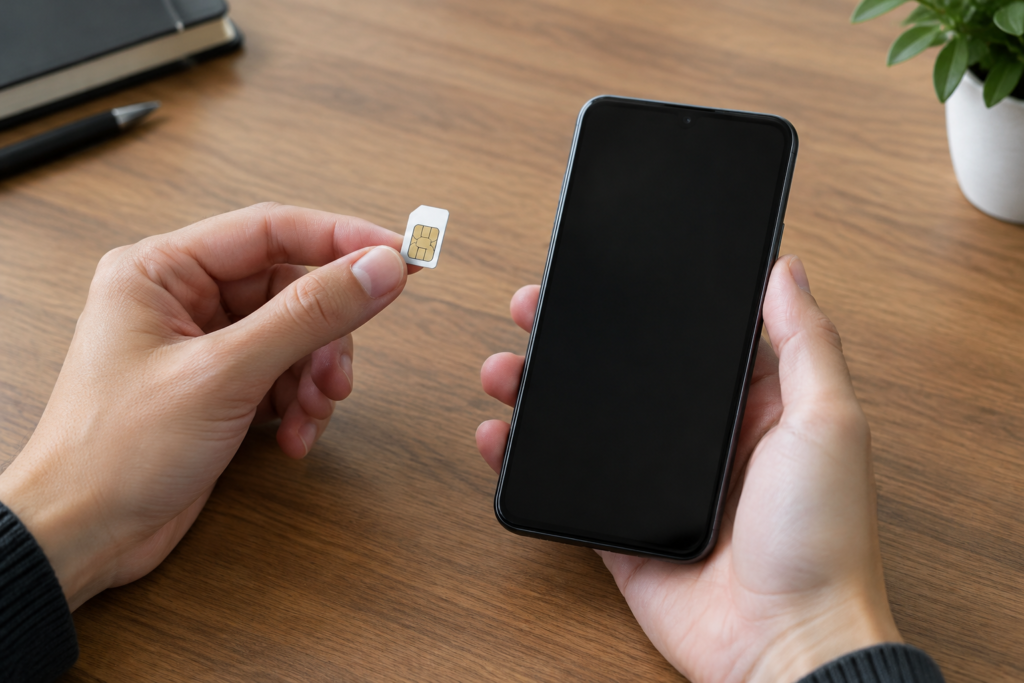 SIM-картка і смартфон на столі