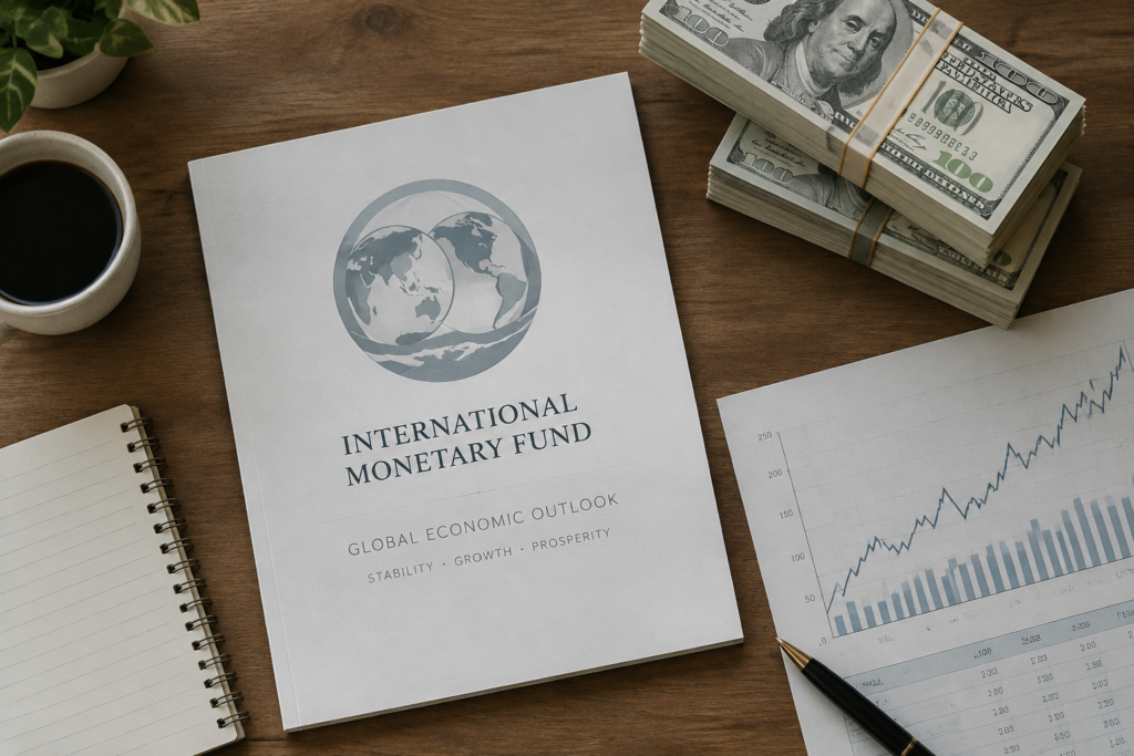 Документ МВФ с долларами и финансовым графиком