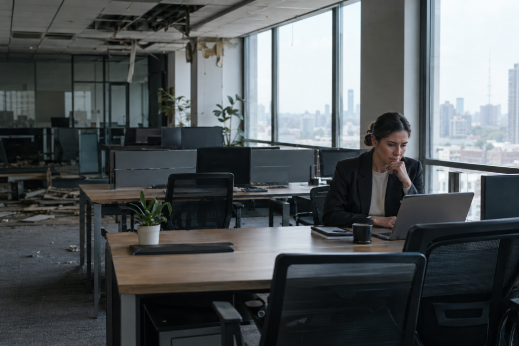 empty office and manager reviewing hiring
