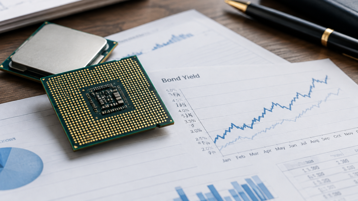 AI чипи поруч із фінансовими документами