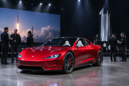 Tesla reveals flying electric Roadster with rocket thrusters