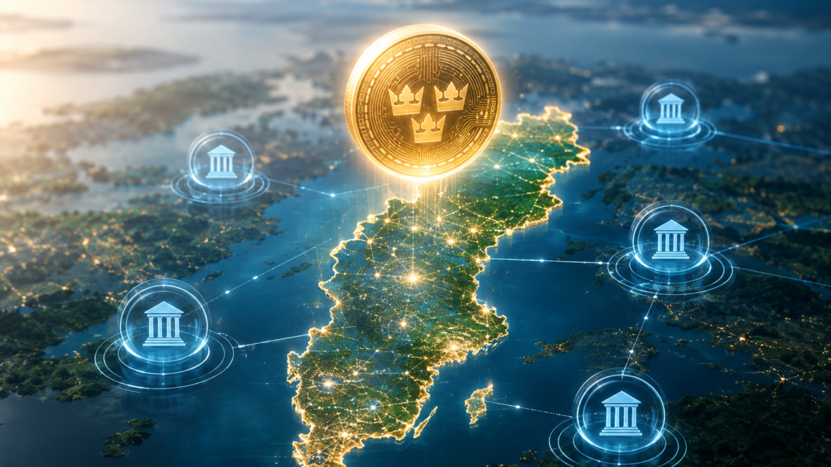 цифрова монета крони над картою Швеції