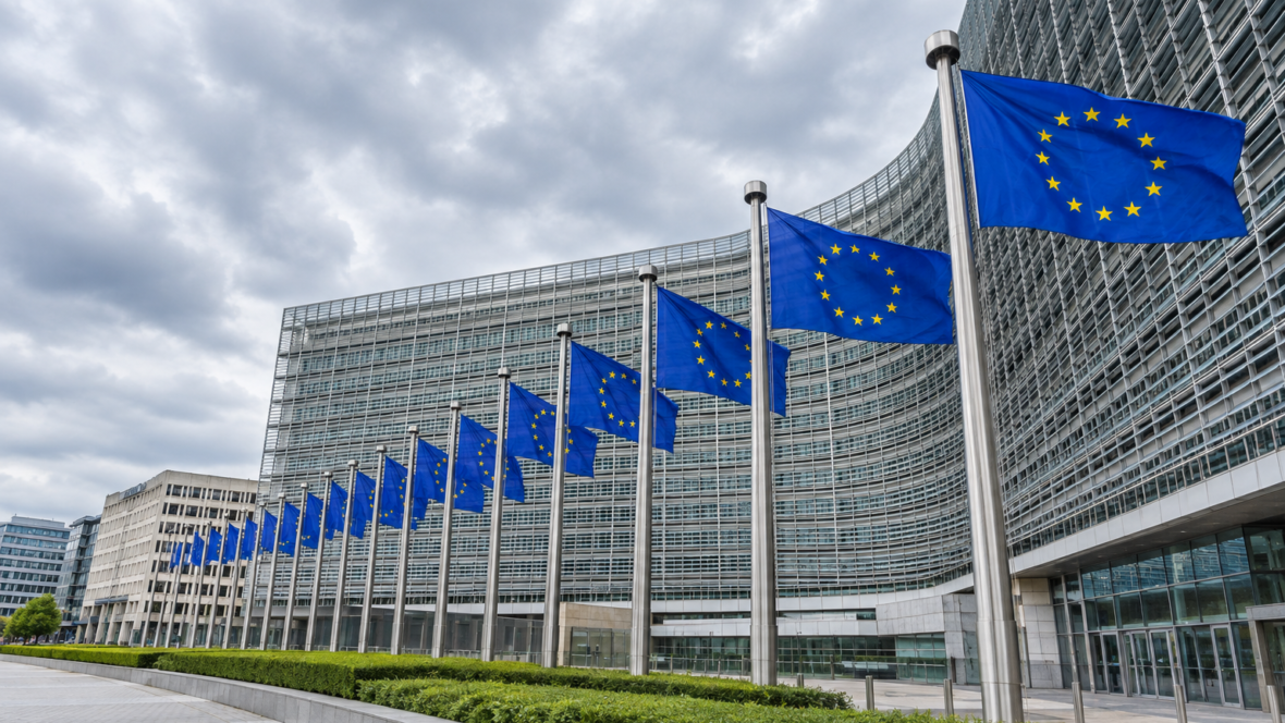 Commission building with EU flags