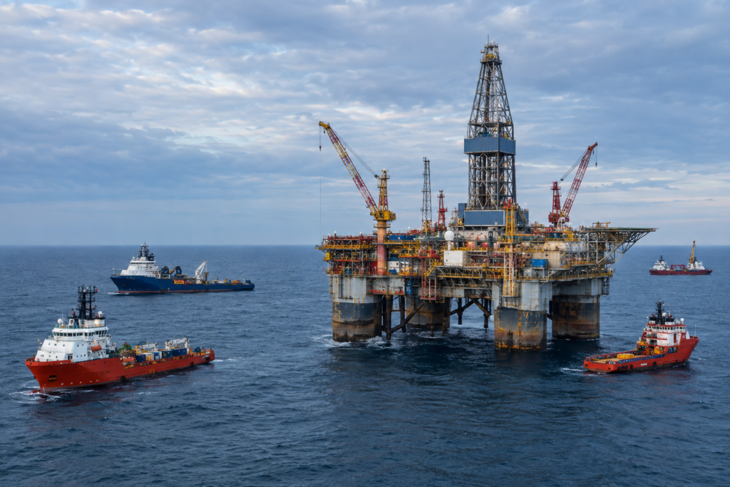 offshore drilling rigs and support vessels