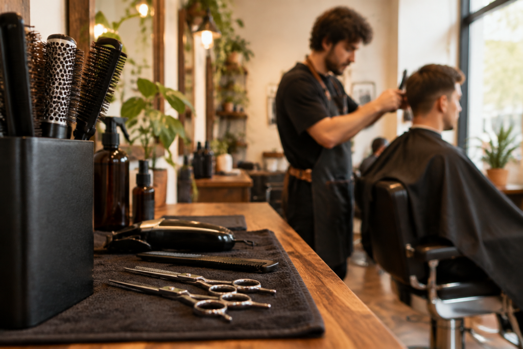 hair salon with a workstation and tools