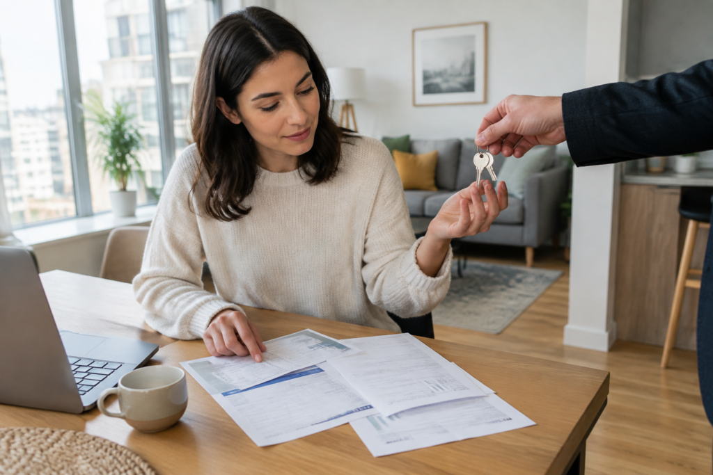 keys and utility bills for the apartment