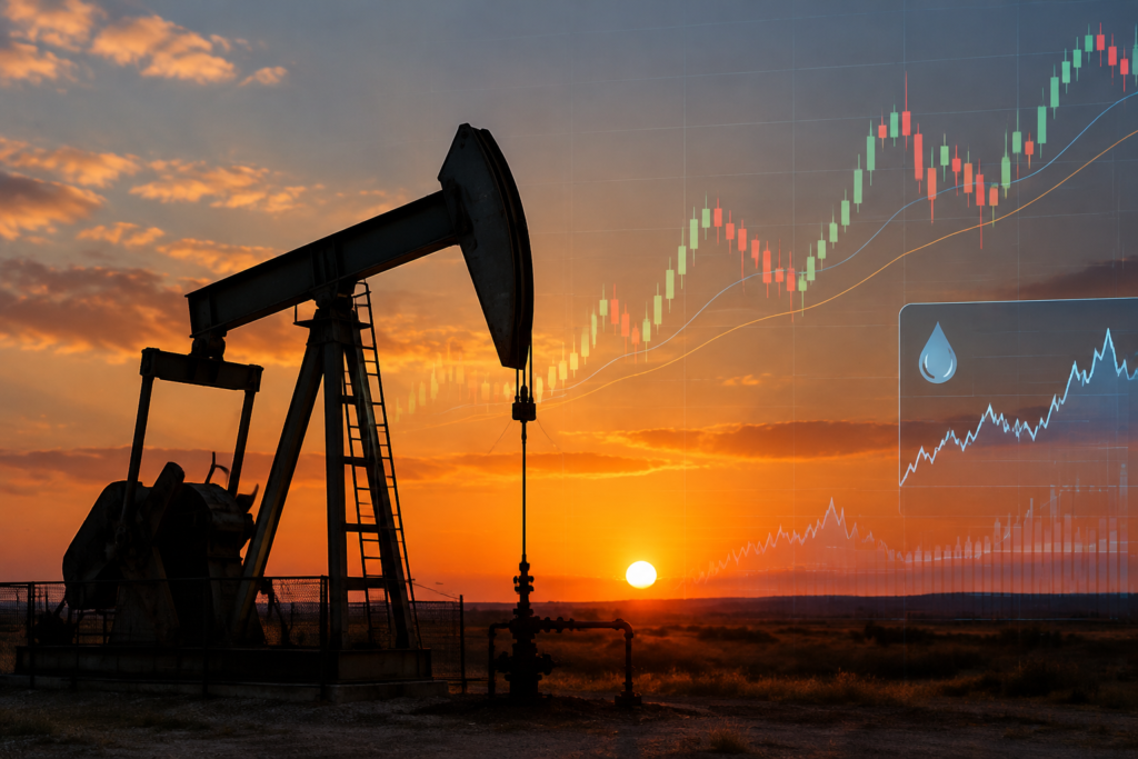 нафтовий фонтан на тлі графіків цін