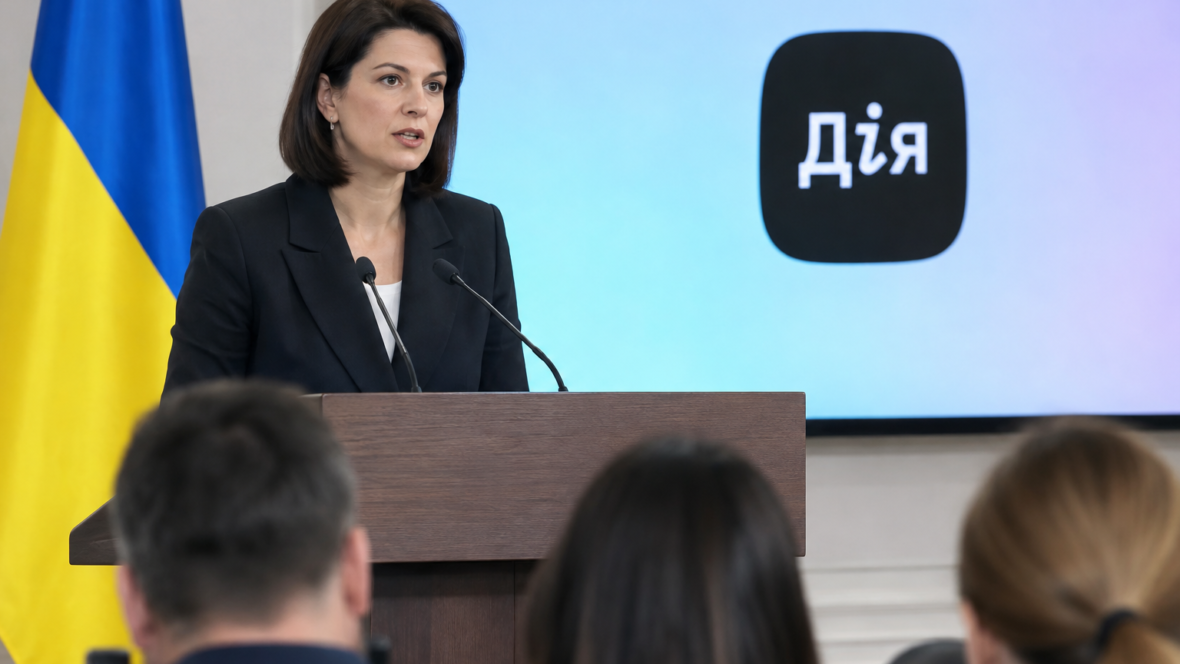 представник уряду з логотипом Дія на фоні