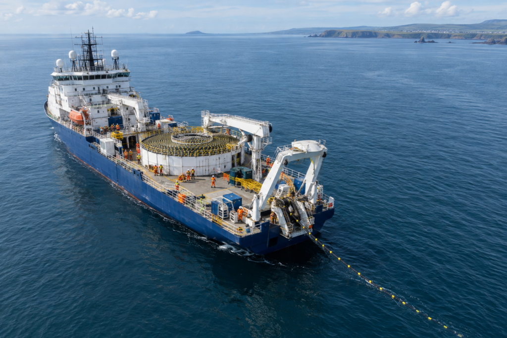 cable ship laying fiber across ocean