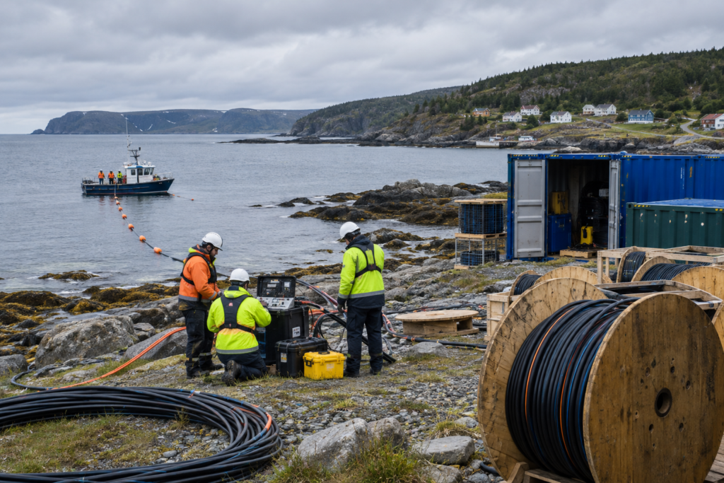 landing site with cable equipment by bay
