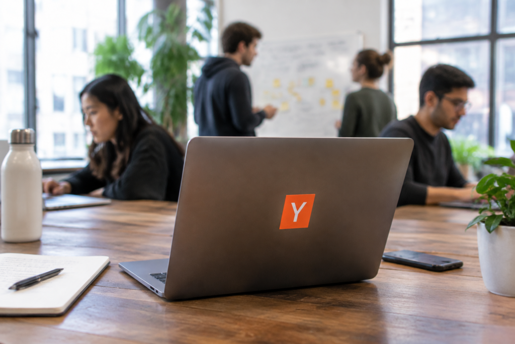 логотип Y Combinator на ноутбуці серед засновників
