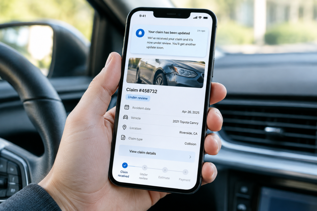 смартфон із застосунком страхування в автомобілі