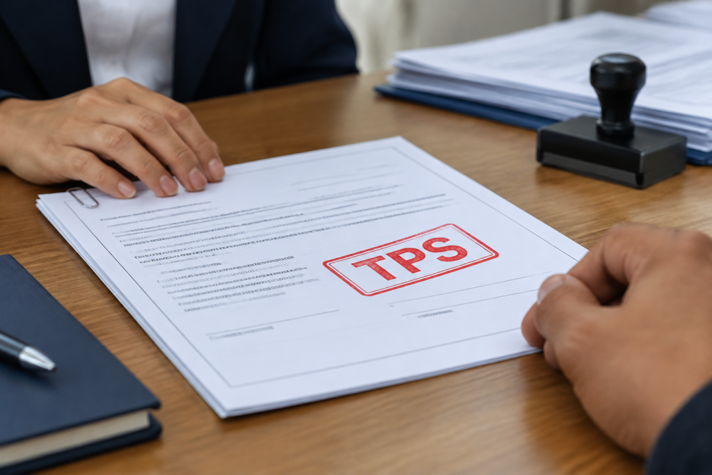 документ с печатью TPS на столе