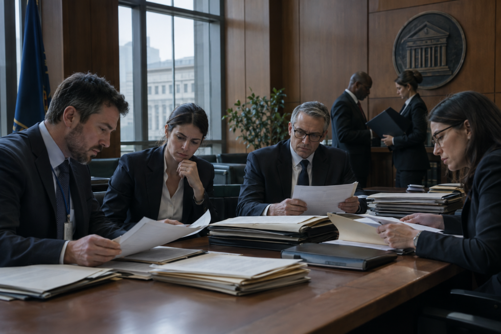 детективы и прокуроры в кабинете банка