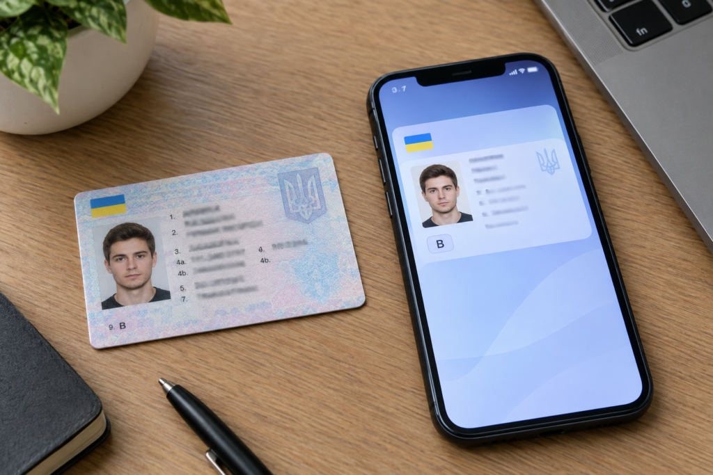 водійське посвідчення і електронний документ на смартфоні