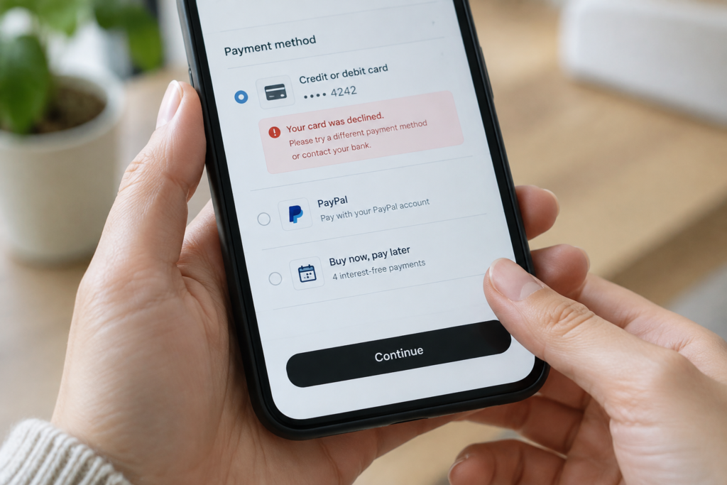 online store cart and payment options on screen