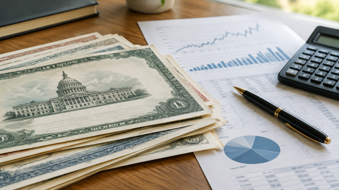government bonds and financial documents on desk