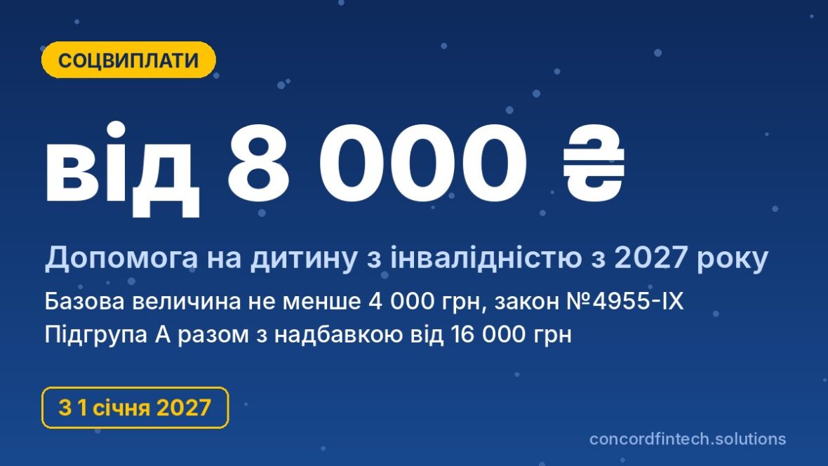 Виплати дітям з інвалідністю з 2027 року за законом №4955-IX: від 8 000 грн на місяць